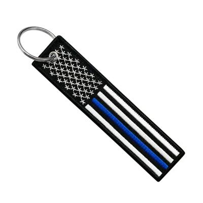 China Polyester Black Single Layer Fabric Lanyard Key Fob Flag Pattern Key Holder Key Tag Key Chain With Keyring for sale