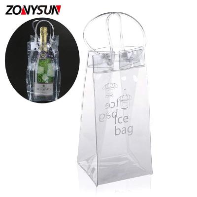 China Waterproof Plastic Bottle Carrier Bag Drawstring Fridge Cooler Transparent PVC Ice Bag Folding Clear Wine Bag for sale