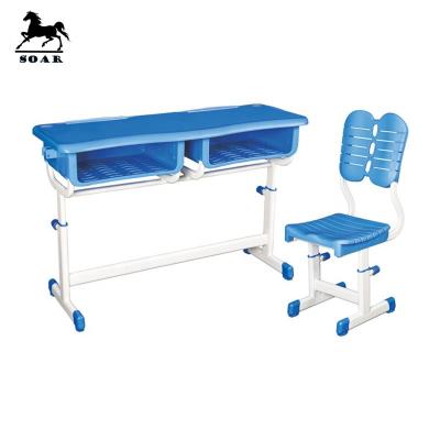 China Comfortable Double 2 Seater Plastic Student Desk And Chair Set For School Furniture for sale