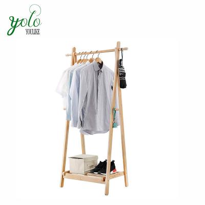 China Modern Natural Wood Clothes Towel Hanger Drying Rack Bamboo Coat Rack With Hanging Hook for sale