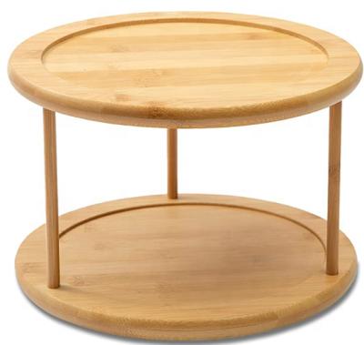 China Wooden Organizer Stocked Round Bamboo Lazy Susan 2 Tier Turntable Storage Holder for Cosmetic and Spice for sale