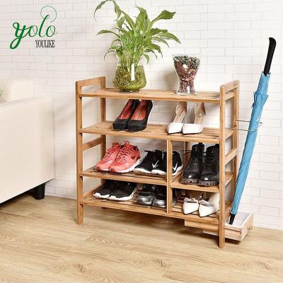 China Home Use 4 Tier Adjustable Natural Bamboo Shoe (Other) Storage Rack With Umbrella Holder for sale