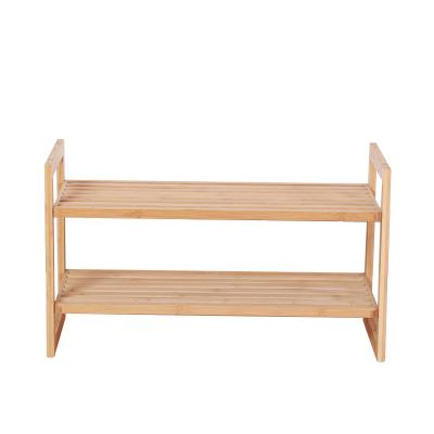 China Modern Bamboo Wooden Pallet Shoe Storage Rack 2 Tier Shelf Assembled Living Room Furniture for sale