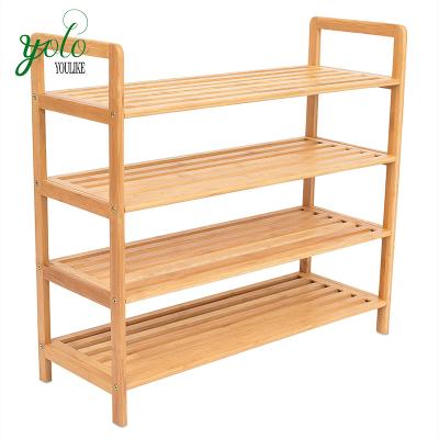 China Free Standing 4 Tier Expandable Closets & Entryway Organizer Bamboo Shoe Rack, Wooden Boot Shelf for sale