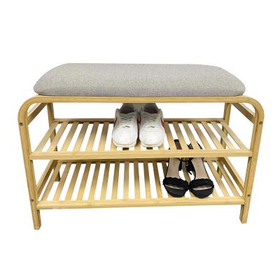 China Adjustable Natural Household Storage Shelf Bench Bamboo Shoe Rack (Other) With Cushion for sale