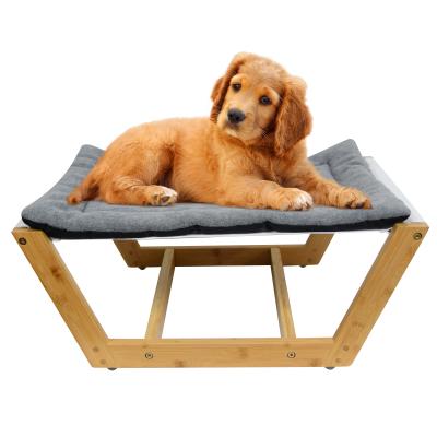 China Sustainable New Design Luxury Bamboo Pet Hammock Bed Dog Bed, Wooden Pet Bed Cushion for sale