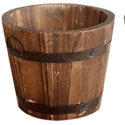 China Modern Rustic Wooden Whiskey Barrels Bucket With Handle Flower Planter Plant Pots Boxes Container for sale