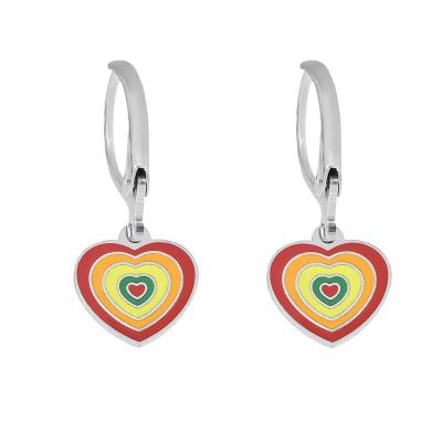 China TRENDY in stock 316L stainless steel cartoon heart charms huggies circle earrings for women for sale