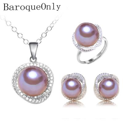 China Bridal Jewelry Sets Fashion Women's Jewelry Edison Pearl Natural Zircon Inlaid Jewelry Set Pearl Necklace Ring Earrings for sale