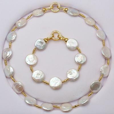 China Cute/beautiful/fashion/white button style 11-12MM freshwater pearl luxurious/retro baroque pearl necklace bracelet three wear sweater chain for sale