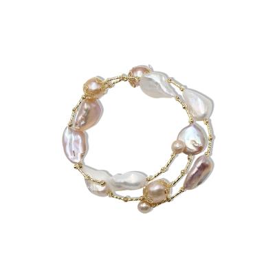 China Simple Style 14K Gold Plated Freshwater Baroque Pearl Bracelet for sale