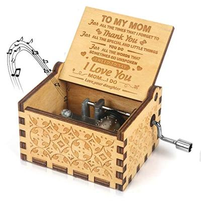 China Wood Customized Creative Engraved Wood Crank Music Box Musical Box Gifts To My Mom I Love You MB004 for sale