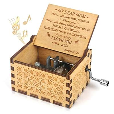 China Wood Customized Creative Engraved Wood Crank Music Box Musical Box Gifts To My Dear Mom MB010 for sale