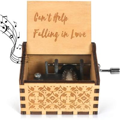 China Wood Customized Engraved Wooden Music Box Mechanism Crank Musical Box Creative Gifts For Loving MB023 for sale