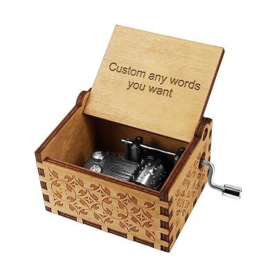 China Wood Personalized Customized Engraved Wooden Creative Musical Box Hand Crank Musical Box Gifts Dad To Daughter for sale