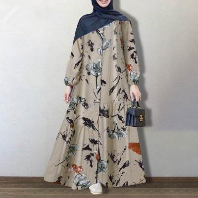 China Muslim Long Sleeve Dress Ladies Floral Dress Straight Buttons Long Dress Loose Casual Long Expansion Floral Dress Printing Muslim Dress Clothing for sale