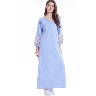 China Muslim Long Sleeve Dress Muslim Women Long Sleeve Long Robe Middle East Robe Arabic Robe Embroidered Striped Dress Muslim Clothing for sale