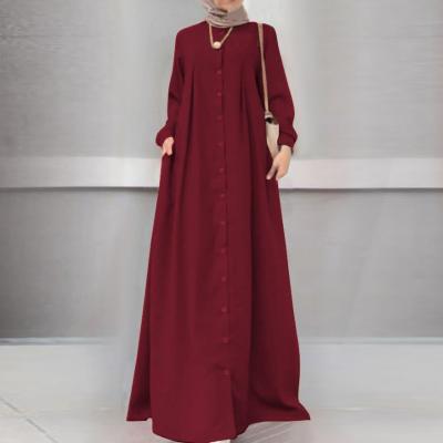 China Muslim Long Sleeve Dress Simple Muslim Loose Long Dress Long Dress Muslim Loose Long Dress Women's Single Breasted Long Dress Autumn Dress Commuter Long Dress Muslim Clothing for sale