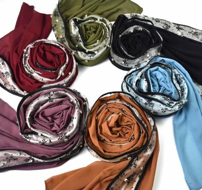 China Simple Diamond Scarf Lace Chiffon Pearl Yarn Headscarf Muslim Malaysia Turban for sale