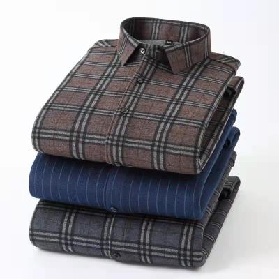 China New breathable autumn and winter plus cashmere cashmere plaid business casual thick shirt loose warm shirt for sale