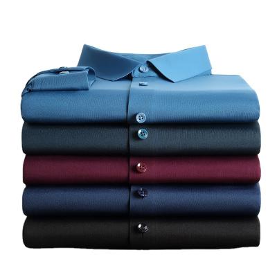 China 2021 new non-listing anti-pilling embossed shirt that requires no ironing breathable simple solid color men for sale