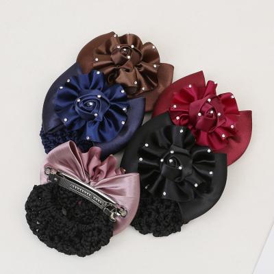 China Official Wholesale 2021 Sweet Spot Madame Hair Clip Cover Mesh Bowknot Bun Women's Tulle Hair Clip Headband Hairnet Hairnet for sale