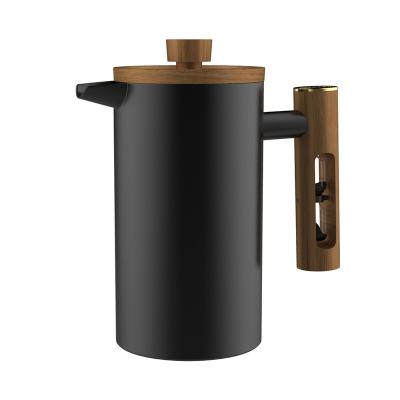 China WITH LID DHPO 1000ml Large Capacity Double Walled 304 Stainless Steel Coffee Marker with Hourglass Timer Bamboo Handle French Press Pot for sale