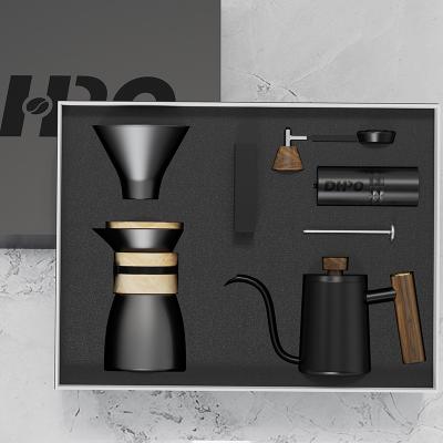 China Sustainable DHPO outdoor travel high quality v60 dripper ceramic coffee pot set with two coffee mug and one hand brew pot coffee maker set for sale