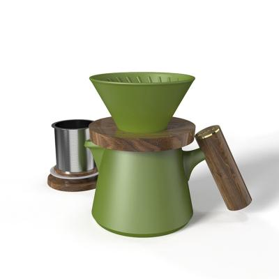 China Sustainable High Quality Ceramic V60 Dripper Coffee Dripper Coffee Maker With Wooden Handle for sale