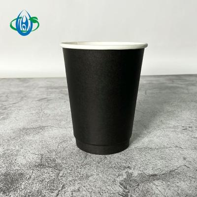 China Biodegradable Black 12oz Hollow Coffee Mug With Lids Custom Logo Printed Disposable Kraft Eco Paper Material for sale