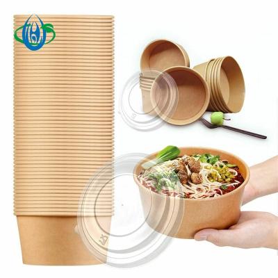 China Recyclable Biodegradable Disposable Kraft Paper Container Kraft Paper Food Packing Box Custom Printing Salad Bowl With Lid for sale