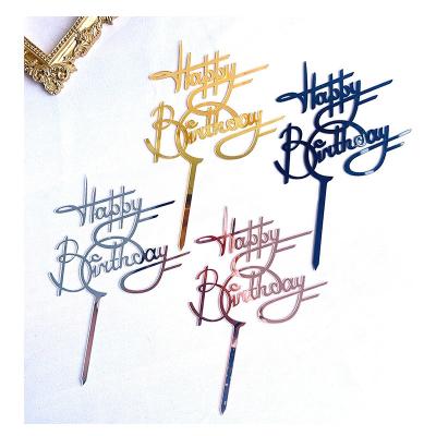 China Acrylic Cake Topper Happy Birthday Topper Sticks Baking Decorating Supplies New Arrival Cake Decorating Gold Silver Cake Decorating Birthday Wedding Party Festival for sale