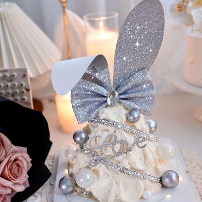 China Valentines Day Party for Girls Bunny Ears Cake Topper Decorations with Crystal for Easter Bunny Theme Birthday Wedding Baby Shower Easter Party Decor Supplies for sale