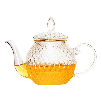 China Hot Selling 600ml 800ml High Viable Heat Resistant Transparent Clear Pyrex Borosilicate Glass Teapot Teapot with Infuser and Warmer for sale