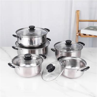 China Good Quality Multi Plated Kitchenware Chef 3 Pcs 12 Pcs Plated Nonstick Production Line Handle Cooking Pot Set Stainless Steel Cookware for sale