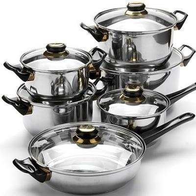 China Factory direct sale stocked 304 3 ply 201 kitchenware stainless steel cookware set for sale