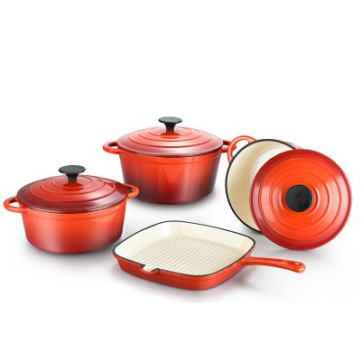 China Sustainable Design Popular Casting Manufacturer Heavy Duty Cast Iron Cookware Set In Purple Color for sale