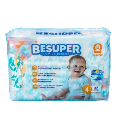 China Besuper Baby Diaper Manufacturer Factory Price Baby Diaper BASF Printed Disposable and Unprinted Diapers Woven Fabric 7 Days 1000 PCS for sale