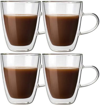 China Viable Double Wall Glass Mug With Handle Coffee Mug Double Wall Glass Mug 2021 New Design for sale