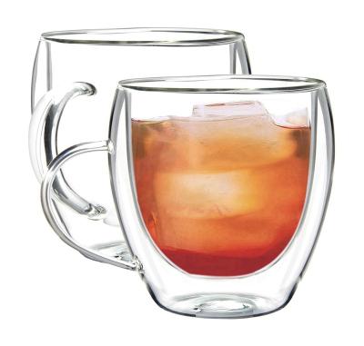 China Sustainable Double Wall Glass Mug With Handle Double Glass Cup Reusable Coffee Mug Glass for sale