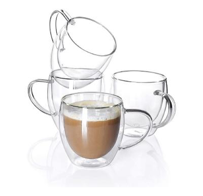 China Customized Sustainable Double Wall Glass Coffee Mug Double Wall Glass Mug With Handle Coffee Mug for sale