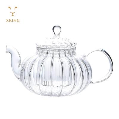 China Contemporary Wholesale Glass Teapot Heat Resistant Glass Water Jug Set Ribbed Gallon Glass Jug for sale