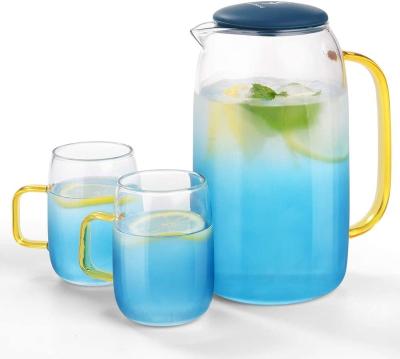 China Viable Color Glass Pitcher With Lid High Heat Resistance Pitcher Water Jug For Hot/Cold Wate for sale