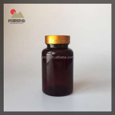 China 200-250ml Amber Food Round PET Plastic Bottle With Gold Lid for sale