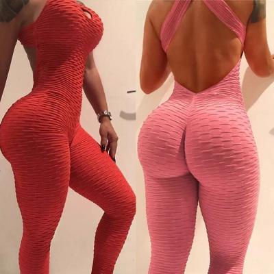 China Breathable Women Yoga Set Upper Waist Siamese Halter Bandage Overalls Overalls Fitness Tracksuit for sale