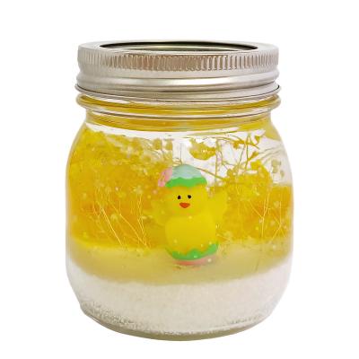 China Glass Jar Tin Lid Fragrance Gel Birthdays LED Light Up Chick Ornament Dried Flower Scented Gel LED Candle for sale