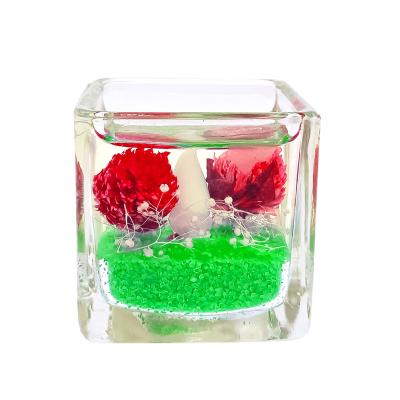 China Wedding Mini Square Glass Jelly Gel Christmas Birthday Party Gift Wax Dry Flower Decoration Gel LED Scented Candle For Light for sale