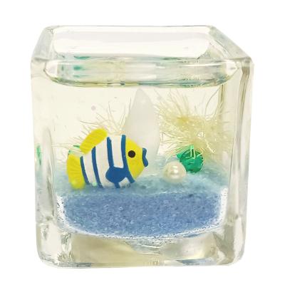 China Tropical Blue Fish Jelly Gel Wax LED Ocean Candle Series Smokeless Scented Glass Jar Cube Scented Candle For Home Fragrance for sale