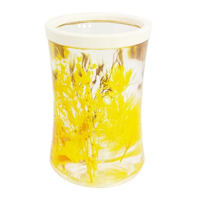 China Modern Design Tumbler Cup 140ml Flower Round Cup 140ml Modern Clear Acrylic Yellow Dry Home Decor Hotel Bathroom Accessories Supplies for sale