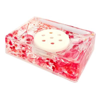 China Viable Acrylic Soap Dish Rectangle Shape Cup Holder Tray Stand Water Draining Red Dried Flowers Hotel Bathroom Home Decoration for sale